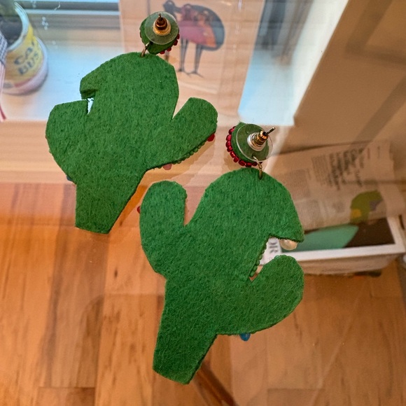 Festive Cactus Beaded Christmas Earrings - Picture 2 of 5